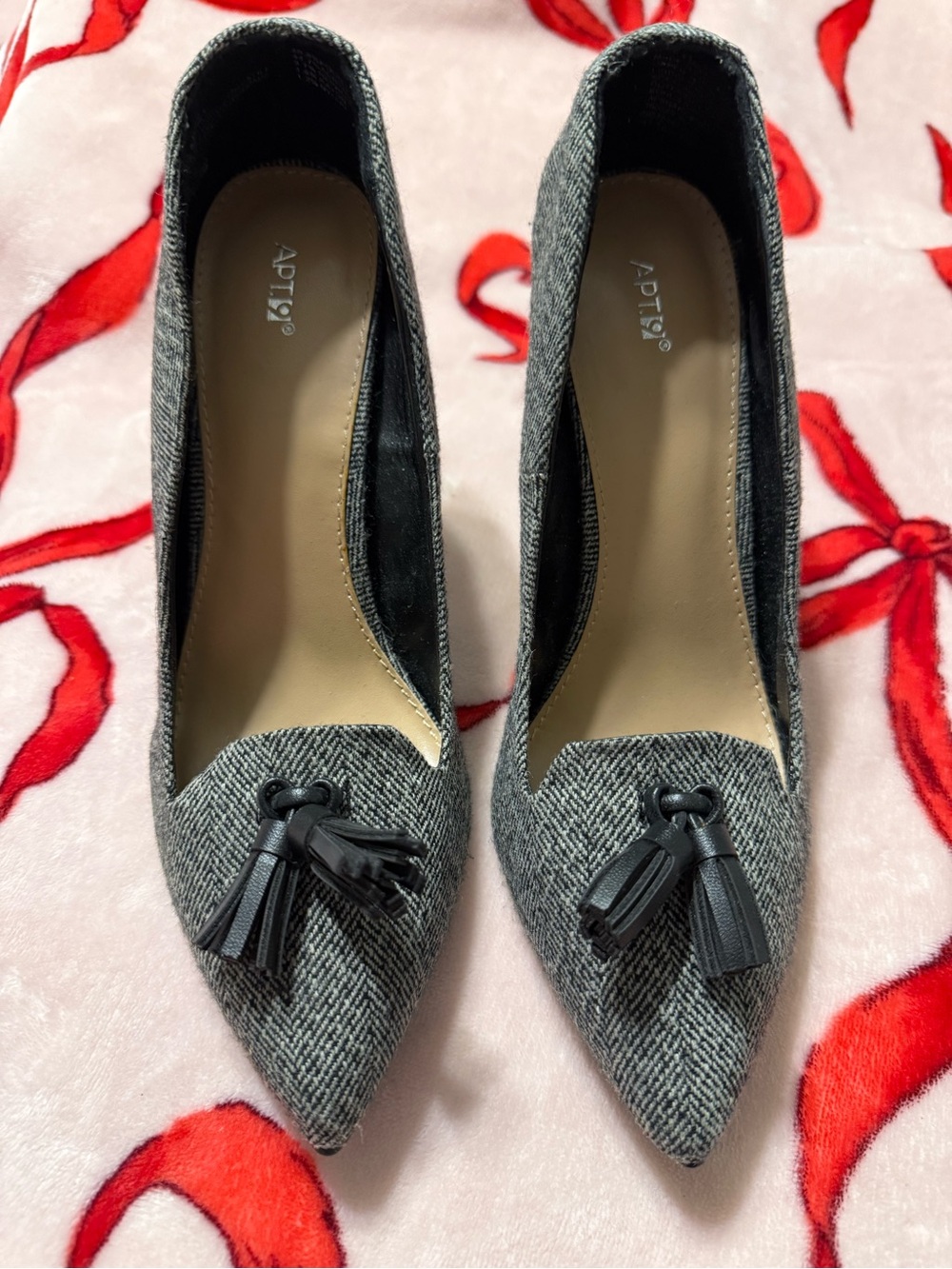 Apt. 9 Gray Herringbone Pointed Tassel Pumps